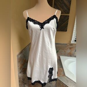 Vintage Y2K Liquid Satin Nightgown Slip Dress White Lace Victoria's Secret M